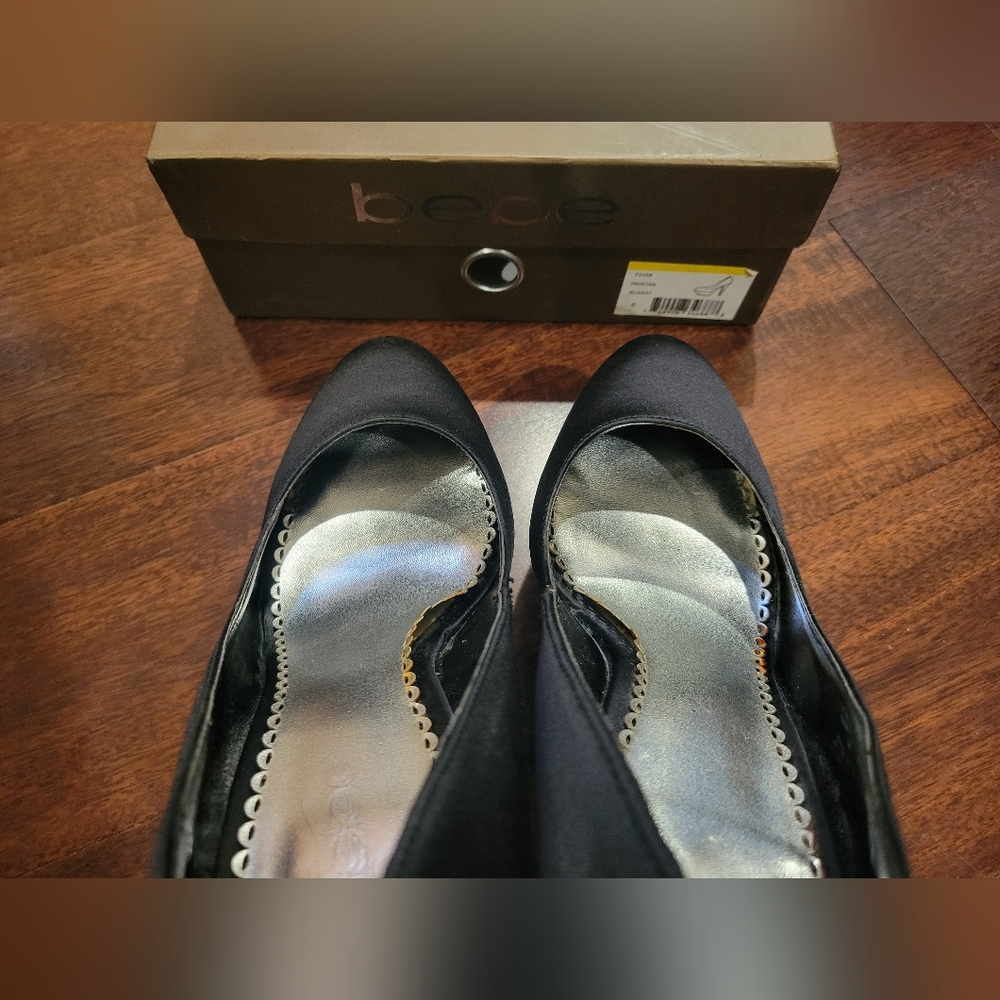 Bebe Tristan Black Satin Heel - Picture 5 of 13